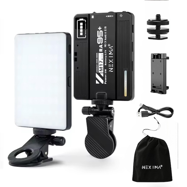 lampa led portabila profesionala nexima® 99 led uri, cri95+, reglaj 2500k 9000k, acumulator 2000mah, suport pentru telefon, laptop, dslr, husa inclusa, ideala pentru vlog, live streaming, fotografie