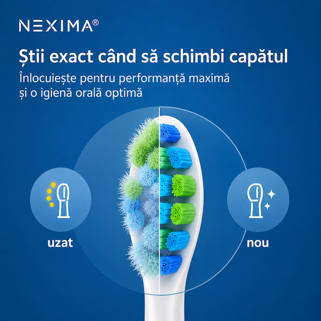 Periuță de dinți electrică sonică NEXIMA®, motor cu levitație magnetică 40.000 pulsații/min, 5 moduri curățare, 3 intensități, 7 capete incluse, autonomie 60+ zile, USB-C, IPX7, husă călătorie, adulți & copii 10+, Alb - imagine 8