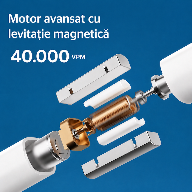 Periuță de dinți electrică sonică NEXIMA®, motor cu levitație magnetică 40.000 pulsații/min, 5 moduri curățare, 3 intensități, 7 capete incluse, autonomie 60+ zile, USB-C, IPX7, husă călătorie, adulți & copii 10+, Alb - imagine 5